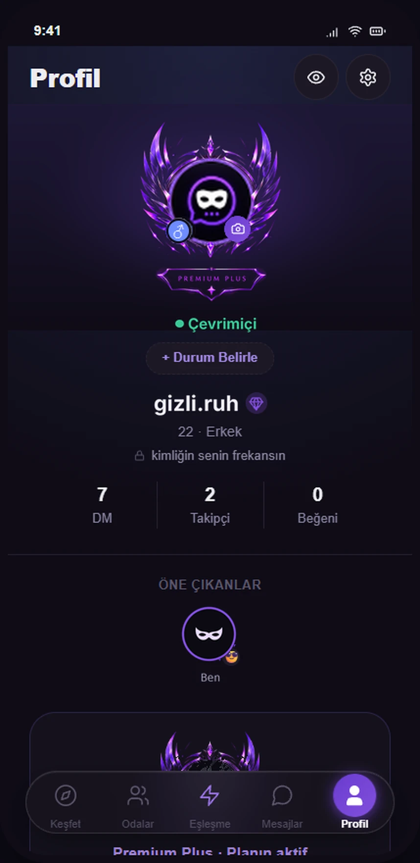 SafeX Profil ekranı